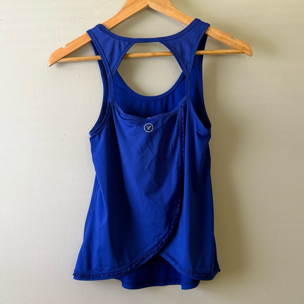 American Eagle Outfitters Royal Blue Open Cut Out Ruffle Back Athletic Tank Top